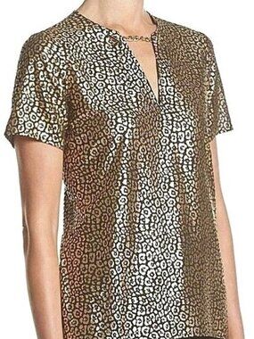 MICHAEL Michael Kors Black Gold Metallic Animal Print Keyhole Top Size M